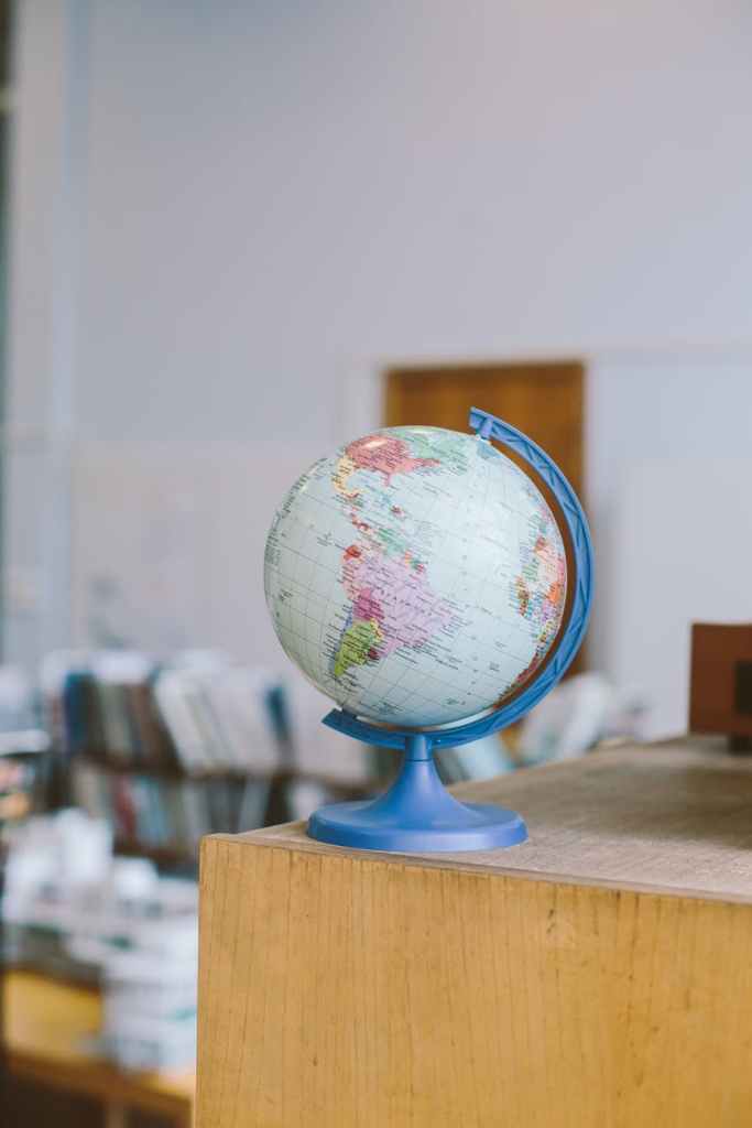 Decorative photo of globe in library